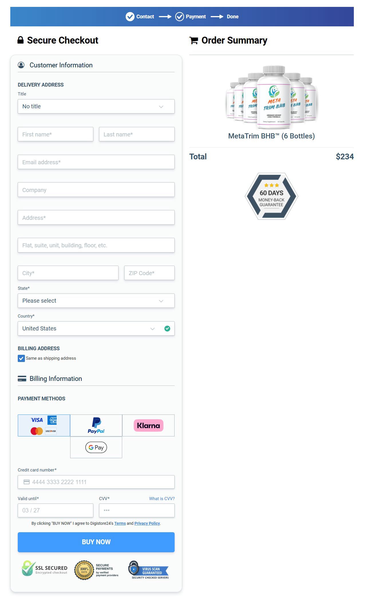 MetaTrim BHB-Secure-Checkout page